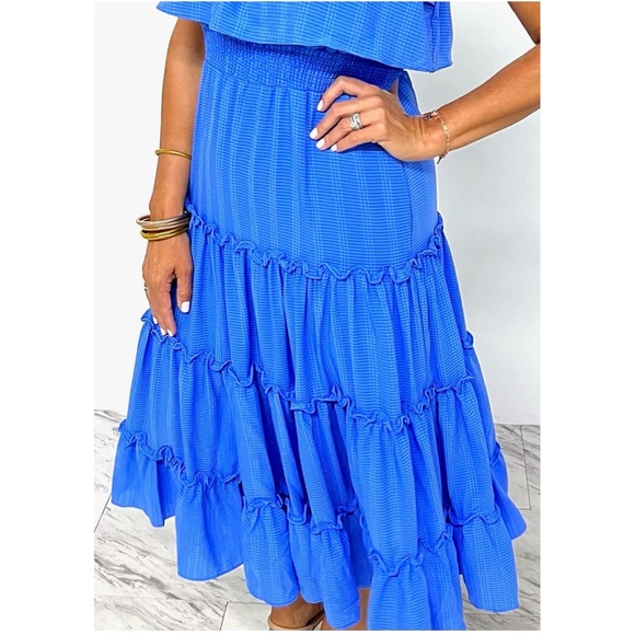 SPLASH BLUE OFF THE SHOULDER DRESS - Picture 2 of 6